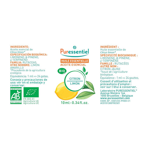 Puressentiel Lemon Essential Oil, Aromatherapy Relief, 100% Pure, Organic & Natural - Therapeutic Grade, Premium & Certified Quality - Made in Fra...