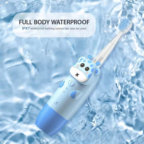 Os 101 Kids Battery Power Electric Toothbrush, with 2 Soft Brush Heads and 1 AAA Battery, Silicone Deer Design, Included 7 Colors Light, Ipx7 Wate...