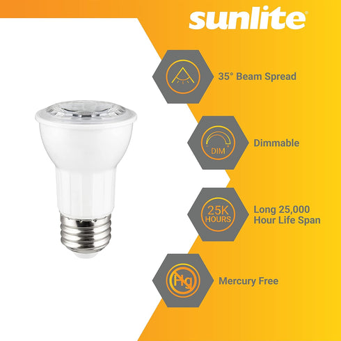 Sunlite 80124 LED PAR16 Long Neck Recessed Spotlight Bulb, 7 Watt, (75W Halogen Replacement), 500 Lumens, Medium (E26) Base, Dimmable, ETL Listed,...