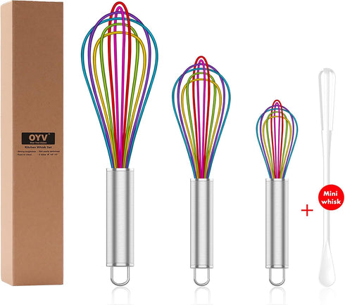 Silicone Whisk,Professional Whisks For Cooking Non Scratch,Stainless Steel & Silicone Wisk,Plastic Rubber Whisk Tool For Nonstick Cookware,Silicon...