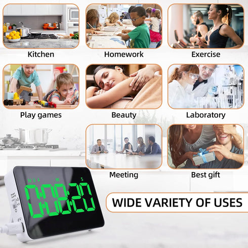 Rechargeable Digital Kitchen Timer for Cooking, Magnetic Timers with Countdown/up, Kids Timer with 5”LED Display 3 Brightness 4 Volume Adjustable ...