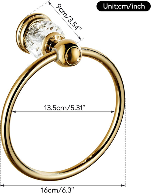 WINCASE Crystal Towel Ring, Gold Towel Holders for Bathrooms, Round Hand Towel Rack Wall Mounted Decorative...