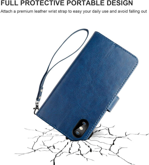 Bocasal for iPhone Xs/X Wallet Case with Card Holder PU Leather Magnetic Detachable Kickstand Shockproof Wrist Strap Removable Flip Cover for iPho...