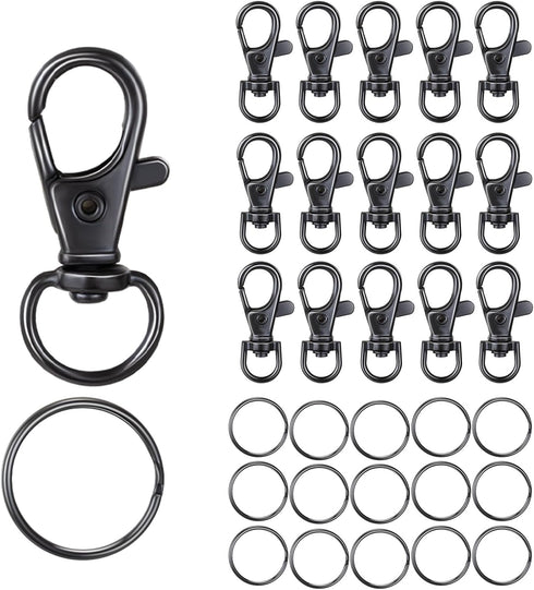 Black Keychain Key Chain Rings Clips Bulk (60pcs, Small), Swivel Lanyard Snap Hooks (32mm) X 30pcs + Key Rings X 30pcs, for Keychain Crafts Resin ...