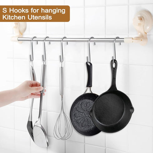 24 Pack 3 inch Heavy Duty S Hooks Pan Pot Holder Rack Hooks Hanging Hangers S Shaped Hooks for Kitchenware Pots Utensils Clothes Bags Towels Plant...