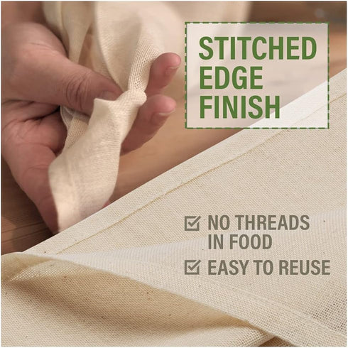 Organic Unbleached Cotton Cheesecloth for Straining - 2 Reusable Hemmed Squares, GOTS Certified, Fine Reusable Strainer – Large 23" x 23"...