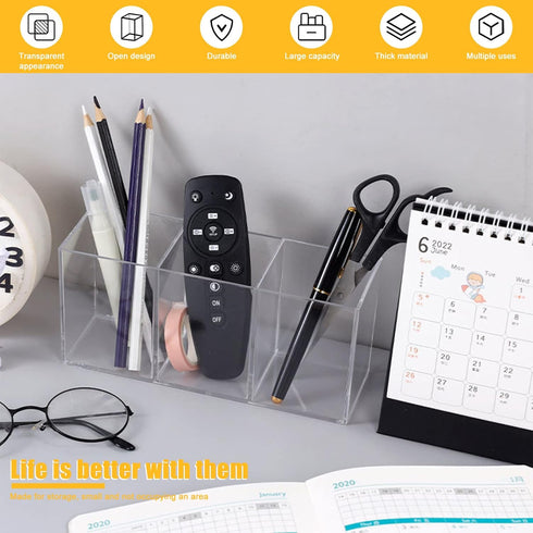 Cerpourt Clear Makeup Brush Organizer,Acrylic Cosmetic Brushes Storage Holder with 3 Slots,Pencil Pen Holder for Desk,Desk Organizer and Accessori...