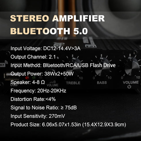 LP-838 2.1 Bluetooth Amplifier 38W+38W+50W Power Output with Remote Control Function, 2.1 Channels Bluetooth Amplifier Supports Bluetooth/USB/RCA ...