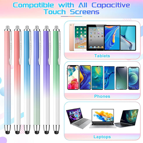 Stylus Pens for Touch Screens, High Sensitivity Stylus for iPad iPhone Samsung Galaxy and Tablets (6 Pcs, Gradient Pink/Green/Purple/Blue/Light Pi...
