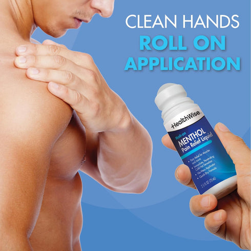 HealthWise 16% Menthol Roll-On | Cold Hot Sensation | Pain Relief Liquid | 2.5 oz. 73 mL | Non-Greasy Formula | Immediate Penetrating Action | Top...