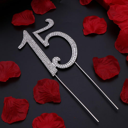JANOU 15 Cake Topper Number 15 Crystal Rhinestones 15th Cake Decoration for Birthday Anniversary Party Decoration (Silver)...