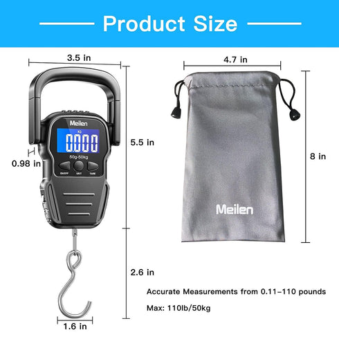 Luggage Scale, 110lb/50kg Luggage Weight Scale with Backlit LCD Display, Digital Fish Scale with Measuring Tape Portable Hanging Scale Suitcase Sc...