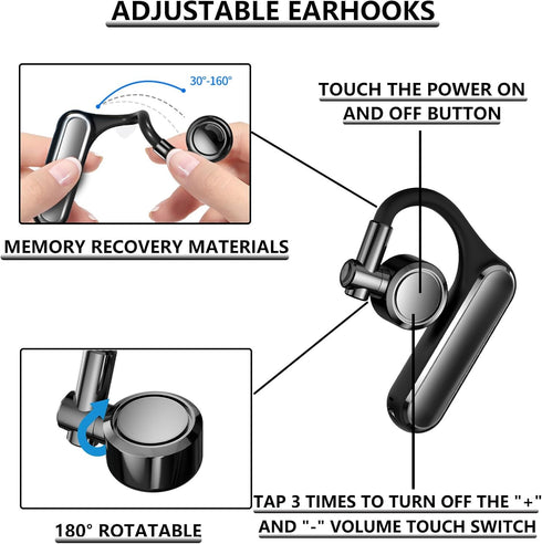 Bluetooth earpiece V5.4 single ear bluetooth headset, with noise cancellation and microphone compatible, talk time of 35 hours bluetooth phone hea...