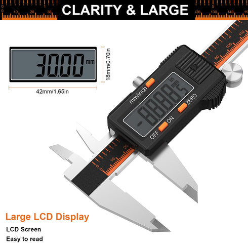 HARDELL Digital Caliper, 6 Inch Stainless Steel Caliper Measuring Tool with Large LCD Screen, Electronic Micrometer Caliper Digital Inch/Millimete...