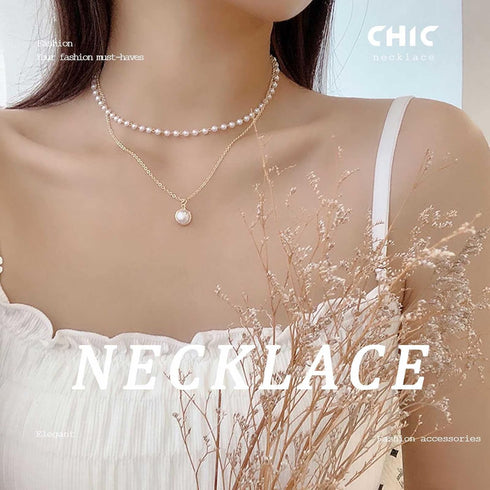 Bohemia Layered Pearl Necklace Choker Round Pearl Pendant Necklace Chain Double Layer Gold Necklace Pearl Beaded Necklace Chain Jewelry for Women ...