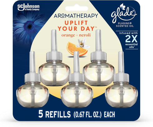Glade Aromatherapy PlugIns Refills Air Freshener, Scented and Essential Oils for Home and Bathroom, Uplift Your Day Scent, 3.35 Fl Oz, 5 Count...