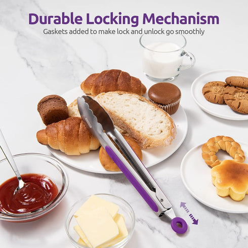 18/8 Stainless Steel Kitchen Tong: U-Taste 9 inch Heat Resistant Cooking Tong with Sturdy Metal Tips & Non Slip Silicone Handle & Smooth Locking f...