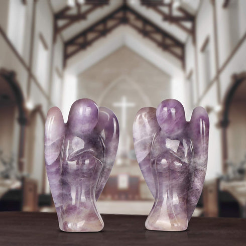 Artistone Amethyst Crystal Angel Statues and Figurines Carved Gem Pocket Purple Guardian Angel Healing Stone Gifts for Women or Home,Office Decor...