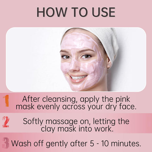 Rose Clay Facial Mask, Clay Mask Reduce the Blackheads, Pink Clay Mask with Kaolin and Collagen, Gentle Skincare for Women and men, Moisturizing 5...