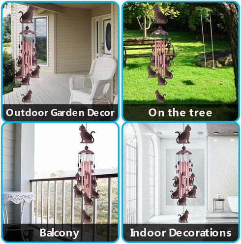 Garden Cat Wind Chimes Outdoor Indoor Decor - with 4 Tubes 6 Bells 7 Cats Wind Chime, Mobile Romantic Cat Wind Catcher, Cats Windchimes for Home, ...