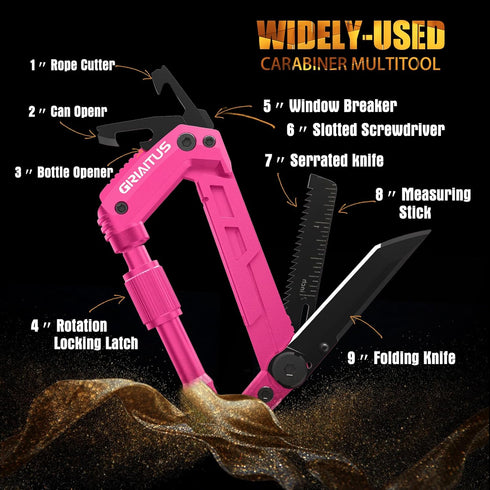 Carabiner Multitool with Pocket Knives, 8-in-1 EDC Carabiners, Folding Serrated Knife, Can Bottle Opener, Rope Cutter, Screwdriver, Keychain Knife...