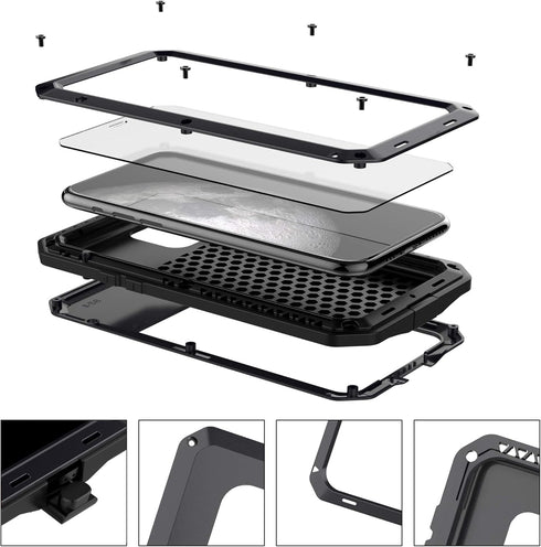 CarterLily Compatible iPhone 11 Case, Full Body Shockproof Dustproof Waterproof Aluminum Alloy Metal Gorilla Glass Cover for Apple iPhone 11 6.1 i...