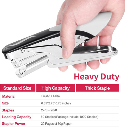 Stapler Heavy Duty with 1000 Staples and Staples Remover, 20 Sheet Capacity, Office Desk Stapler for Stapling Home School Warehouse Handmade, No J...