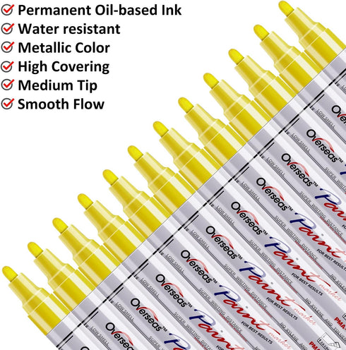 Lesun Yellow Paint Pens Paint Markers, 12 Pack Waterproof Oil-Based Paint Pen Set Quick Dry and Permanent, Markers for Rock Painting, Stone, Ceram...