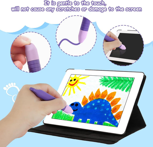 2pcs Kid-Friendly Stylus Pens for Touchscreen, Crayon Stylus Pen & Tethers Anti-Rolling Children's Touch Screen Stylus Capacitive Tablet Stylus fo...