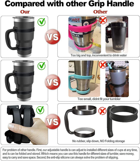 yoelike - 5 Colors - New Upgrade Anti-Slip Adjustable Tumbler Handle Fit for 20 Oz to 40 Oz of YETI, RTIC, Ozark Trail, Travel Mug, SIC, Rambler, ...