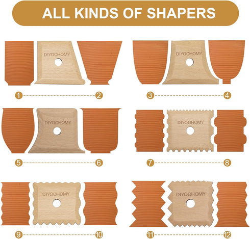 DIYOOHOMY 7 Pcs Pottery Ribs Foot Shaper Trimming Tools Clay Texture Ribs Mud Throwing Clay Ceramic Pottery Smoothing Shapes Sculpting Carving Woo...