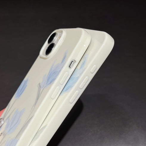 Artistic Blue Tulip Flower Soft Designed for iPhone Case (Beige,iPhone 14 Pro Max)...