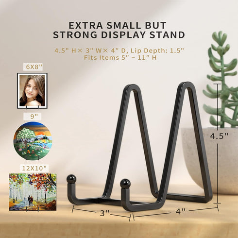 Plate Stands for Display - 4.5 Inch Metal Square Wire Plate Holder Display Stand + Picture Frame Stand Holder Easel for Book, Decorative Plate, Pl...