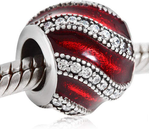 925 Sterling Silver Spacer Charm Anniversary Charm Birthday Charm Christmas Charm for Panodra Charms Bracelet (Red)...