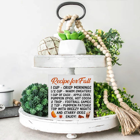 Fall Sign Recipe for Fall Wooden Sign Farmhouse Autumn Home Kitchen Decor for Desk Table Shelf Tabletop, 5 x 5 Inches...