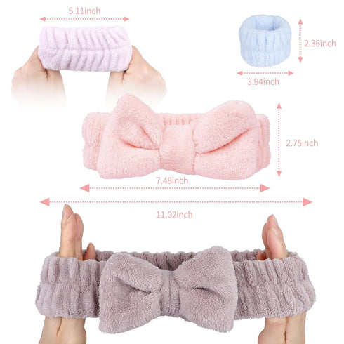 Spa Headband and Wristband Set, 3Pcs Microfiber Face Headband, and 6Pcs Wrist Spa Wash Band Absorbent Wrist bands, for Washing Face Wash Headband ...