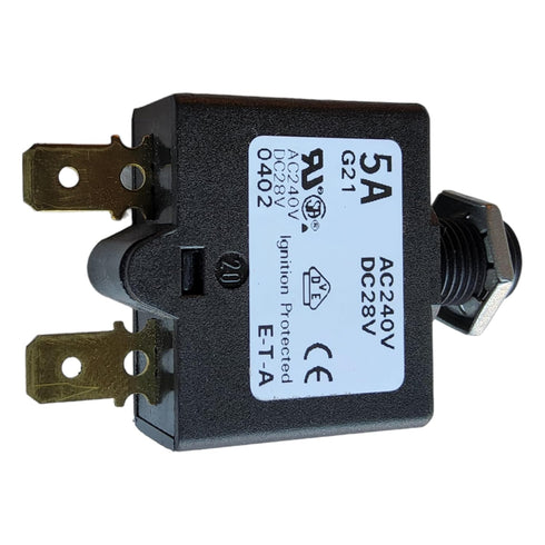 E-T-A Circuit Protection and Control 1658-G21-01-P10-5A, Circuit Breaker; Therm; Push; Cur-Rtg 5A; Flange; 1 Pole; Vol-Rtg 240/28VAC/VDC...