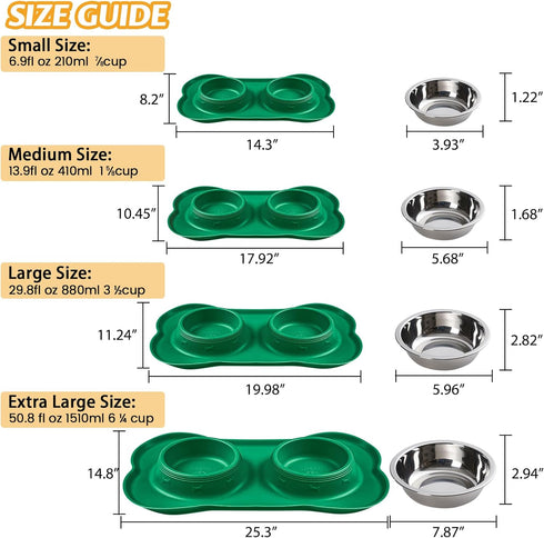 Hubulk Pet Dog Bowls 2 Stainless Steel Dog Bowl with No Spill Non-Skid Silicone Mat + Pet Food Scoop Water and Food Feeder Bowls for Feeding Small...