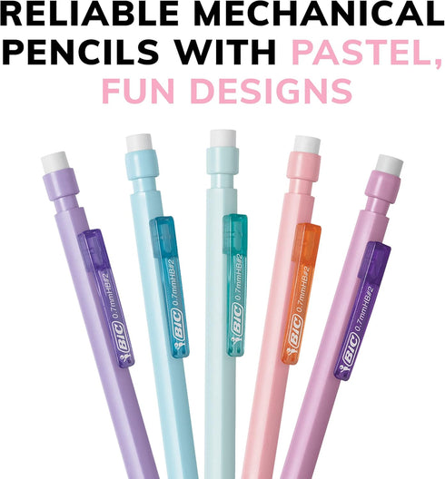 BIC Xtra Smooth Mechanical Pencils (MPNP24-BLK), Medium Point (0.7mm), Fun Pastel Color Pencils, Back to School, 24 Count...