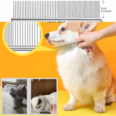 Grooming Rake Undercoat Brush for Dogs Long Hair, Tooth Stainless Steel Dog Comb, Deshedding Tool Set Husky Long-haired Cats, 2 Piece...