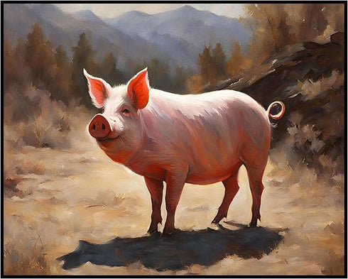 Posterizer 1 pcs- Happy cute pig in the nature-Art for Animal Lovers- Gift for Men Women Entrepreneur Teens-Living Room Bedroom Decor- unframed wa...