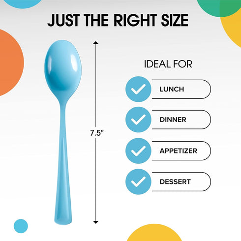 Disposable Light Blue Plastic Spoons 50 Pcs - Heavy Duty Light Blue Plastic Disposable Cutlery - Light Blue Disposable Flatware, Light Blue Plasti...