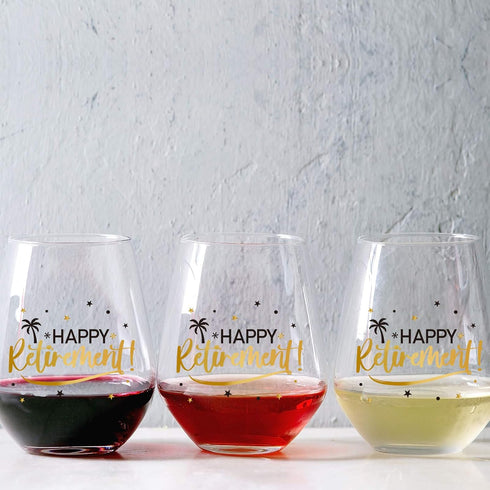 Patelai Happy Retirement Wine Glasses 17 oz, Retirement Gift for Women Men Stemless Wine Glasses Retired Crystal Cup Retired Gifts Black and Gold ...