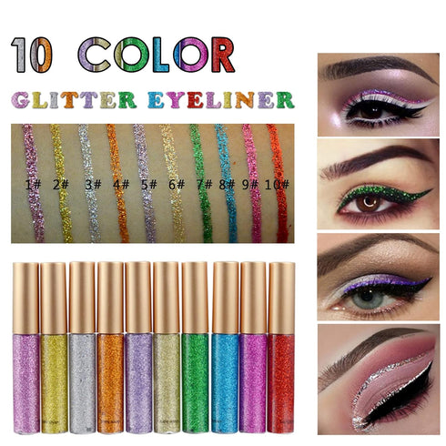 Glitter Eyeliner,Purple Giltter Eyeliner, Long-lasting Waterproof Eyeliner Eye Glitter Makeup, Silver, Gold, Pink Green High-pigmented Colorful Gl...