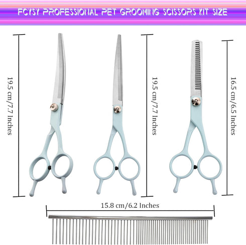Grooming Scissors for Dogs at Home, Fcysy Professional Dog Grooming Kit Tijeras Para Cortar Pelo De Perros, Cat Grooming Scissors Curved Haircut S...