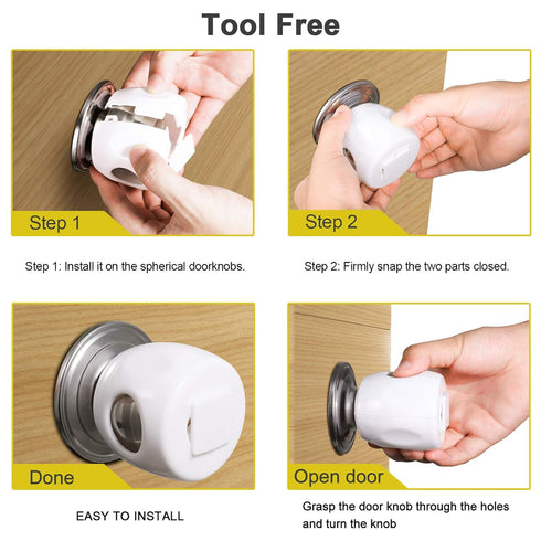 Door Knob Safety Cover for Kids, Child Proof Door Knob Covers, Baby Safety Door knob Handle Cover Lockable Design (4 Pack)...