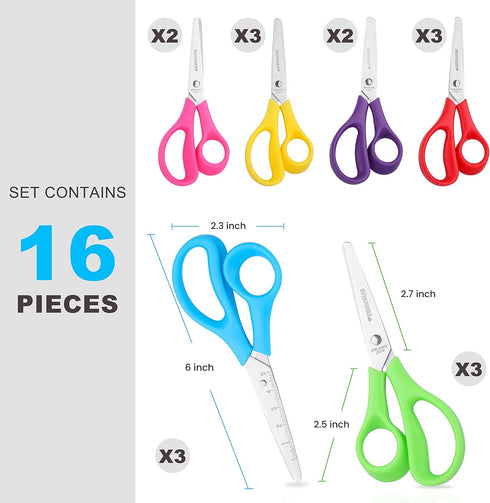 Scissors, BURVAGY 6" Multipurpose Scissors Bulk 16-Pack, Right/Left Handed Comfort-Grip Handles Ultra Sharp Blade Shears Sturdy Sharp Scissors for...
