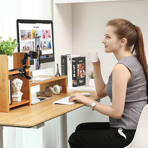 Clip Clamp Phone Holder for Desk/Table/Glass Door/Desktop Baffle/Easel,Compatible with iPhone/Nexus/HTC/LG/Huawei/Smart Phones,360°Adjustment Alum...