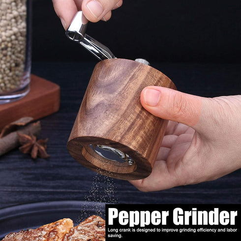 Wooden Salt Pepper Grinder, Manual Peppercorn Spices Mill Refillable Classic Grinding Chili Herbs Crusher Tool with Long Crank Shaker Tableware Gi...