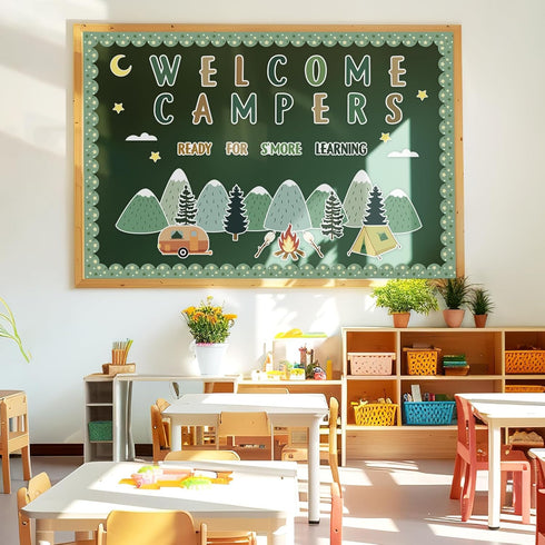 Camping Bulletin Board Kit Adventure Mountain Back to School Decor Tent Campfire Cutouts Welcome Campers Wall Decor for Classroom School Office 62...